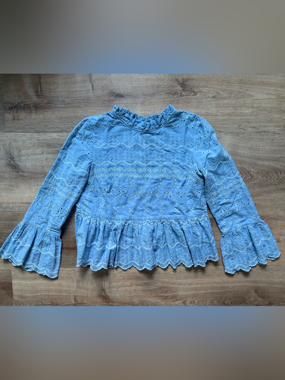 Urban Outfitters Blue Eyelet Ruffle Peplum Top
